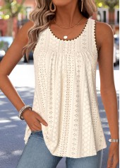 Curved Hem Beige Sleeveless Scoop Neck Tank Top