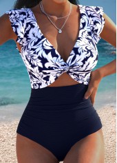 Floral Print Ruffle Navy One Piece Swimwear