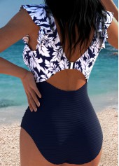 Floral Print Ruffle Navy One Piece Swimwear