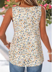 Ditsy Floral Print Patchwork Multi Color Sleeveless Tank Top