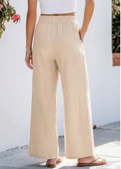 Beige Straight Leg Elastic Waist High Waisted Pants