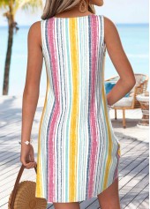 Multi Stripe Print Tummy Coverage Short Sleeveless Dress