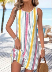 Multi Stripe Print Tummy Coverage Short Sleeveless Dress