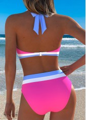 Mid Waisted Patchwork Hot Pink Bikini Set
