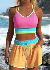 Mid Waisted Layered Multi Color Bikini Set
