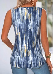 Geometric Print Tummy Coverage Navy Sleeveless Tank Top