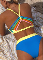 Mid Waisted Striped Two-piece Blue Bikini Set