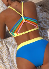 Mid Waisted Striped Two-piece Blue Bikini Set