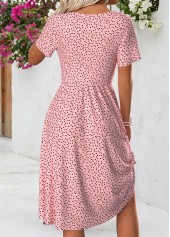 Polka Dot Pink Short Sleeve V Neck Dress
