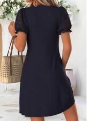 Tuck Stitch Navy Short V Neck Dress