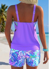 Mid Waisted Marine Life Print Pocket Purple Tankini Set