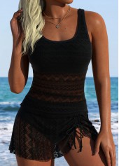 Mid Waisted Tummy Coverage Black Tankini Set