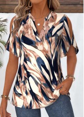 Geometric Print Curved Hem Multi Color Half Sleeve Blouse