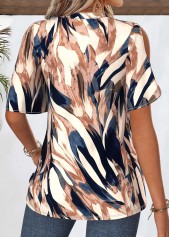 Geometric Print Curved Hem Multi Color Half Sleeve Blouse