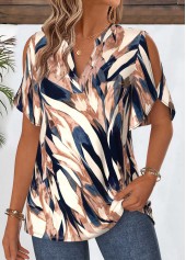 Geometric Print Curved Hem Multi Color Half Sleeve Blouse