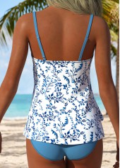 Mid Waisted Ditsy Floral Print Layered Blue Tankini Set