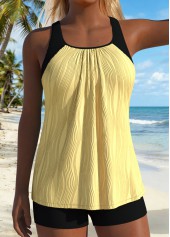 Layered Cyan Ruched Patchwork Tankini Top-No Bottom