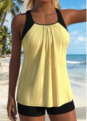 Layered Cyan Ruched Patchwork Tankini Top-No Bottom