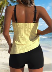 Layered Cyan Ruched Patchwork Tankini Top-No Bottom
