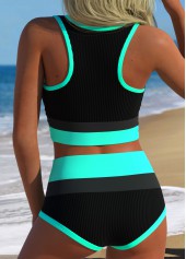 High Waisted Layered Cyan Bikini Set