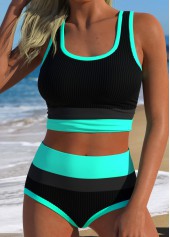 High Waisted Layered Cyan Bikini Set