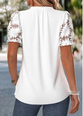 Frill White Short Sleeve V Neck T Shirt