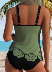 Mid Waisted Hollow Out Sage Green Tankini Set