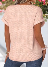 Patchwork Light Pink Short Sleeve Split Neck Blouse