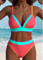 High Waisted Contrast Piping Multi Color Bikini Set