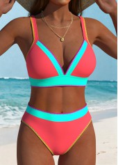 High Waisted Contrast Piping Multi Color Bikini Set