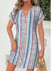 Striped Tummy Coverage Multi Color Short Split Neck Dress