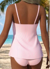 Mid Waisted Striped Layered Pink Tankini Set
