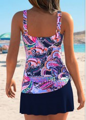 Mid Waisted Paisley Print Drawstring Multi Color Tankini Set
