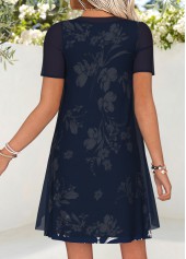 Floral Print Two-piece Navy Short Dress and Cardigan