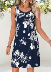 Floral Print Two-piece Navy Short Dress and Cardigan