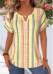 Multi Stripe Print Tummy Coverage Yellow Blouse