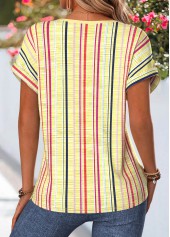 Multi Stripe Print Tummy Coverage Yellow Blouse