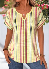 Multi Stripe Print Tummy Coverage Yellow Blouse