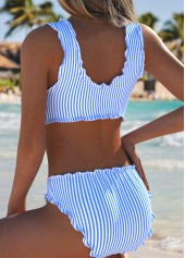 Mid Waisted Striped Bowknot Light Blue Bikini Set