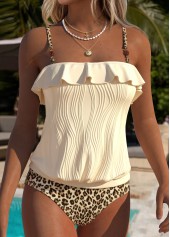 Mid Waisted Leopard Ruffle Beige Tankini Set