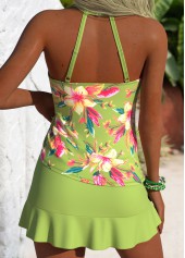 Mid Waisted Floral Print Lace Up Tankini Set