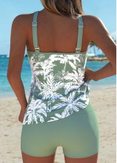 Mid Waisted Tropical Plants Print Patchwork Tankini Set