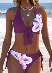 Mid Waisted Floral Print Patchwork Bikini Set