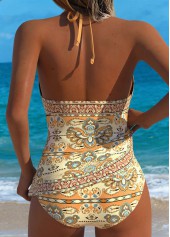Mid Waisted Tribal Print Two-piece Dark Camel Tankini Set