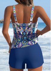 Mid Waisted Tribal Print Two-piece Black Tankini Set