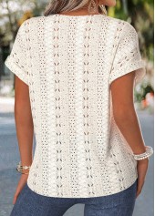 Tummy Coverage Beige Short Sleeve Round Neck Blouse