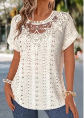 Tummy Coverage Beige Short Sleeve Round Neck Blouse