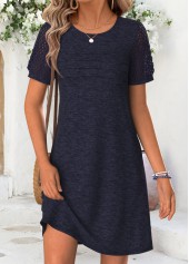 Patchwork Navy Short Round Neck Dress