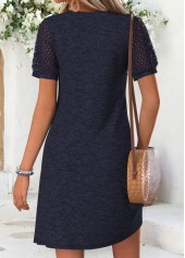 Patchwork Navy Short Round Neck Dress