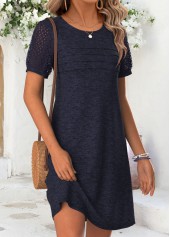 Patchwork Navy Short Round Neck Dress